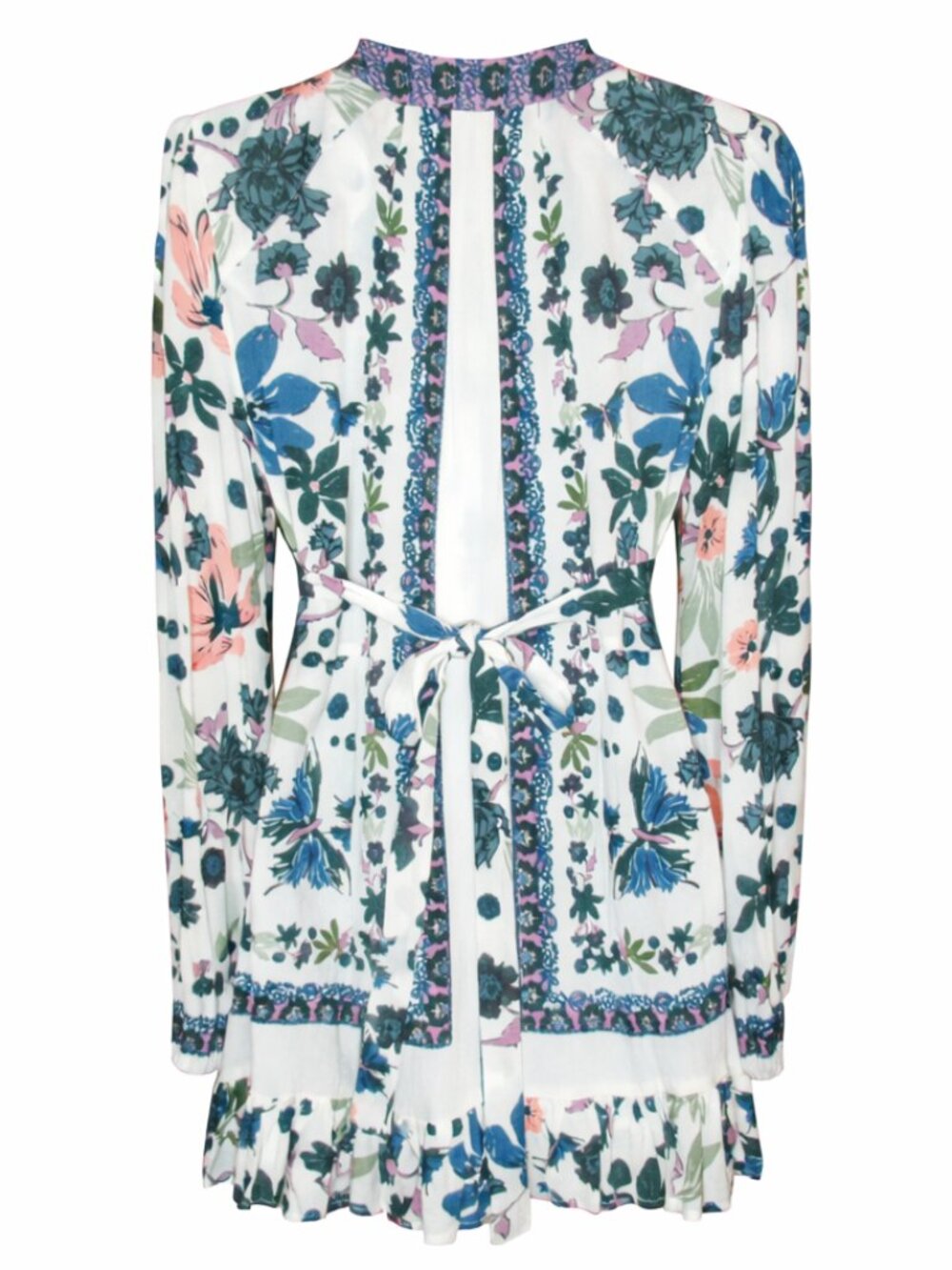 NWT Free People Ivory Floral Border Print Deep V Mini Dress | Size 2 - Picture 3 of 11